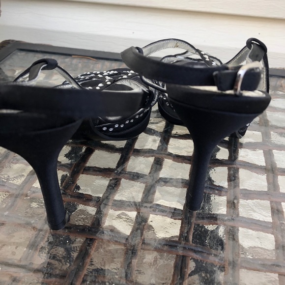 Formal crystal embellished black satin shoes. - Picture 4 of 5